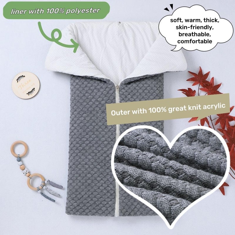 LLmoway Baby Infant Swaddle Blanket Knit Sleeping Bag Receiving Blankets Stroller Wrap for Newborn Boys Girls 0-12Months Grey - Image 1